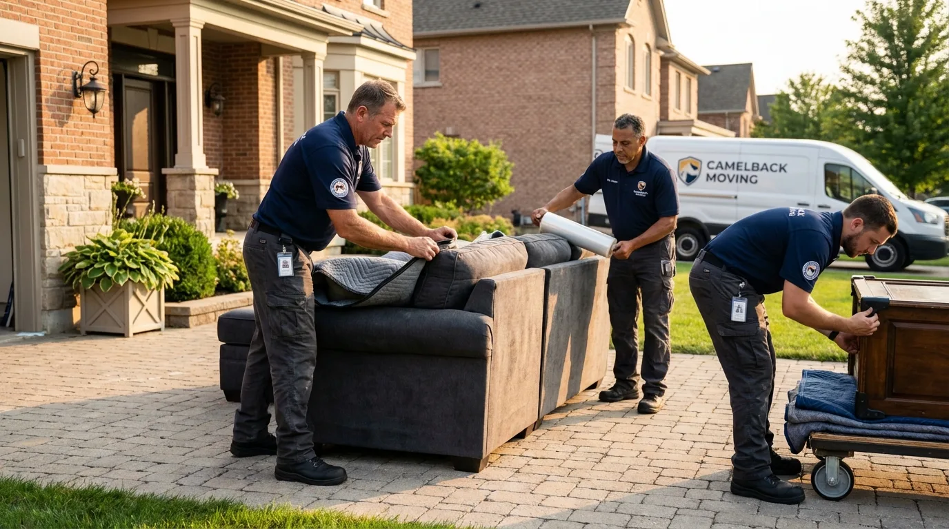 Large estate moving crew wrapping furniture in San Joaquin, CA